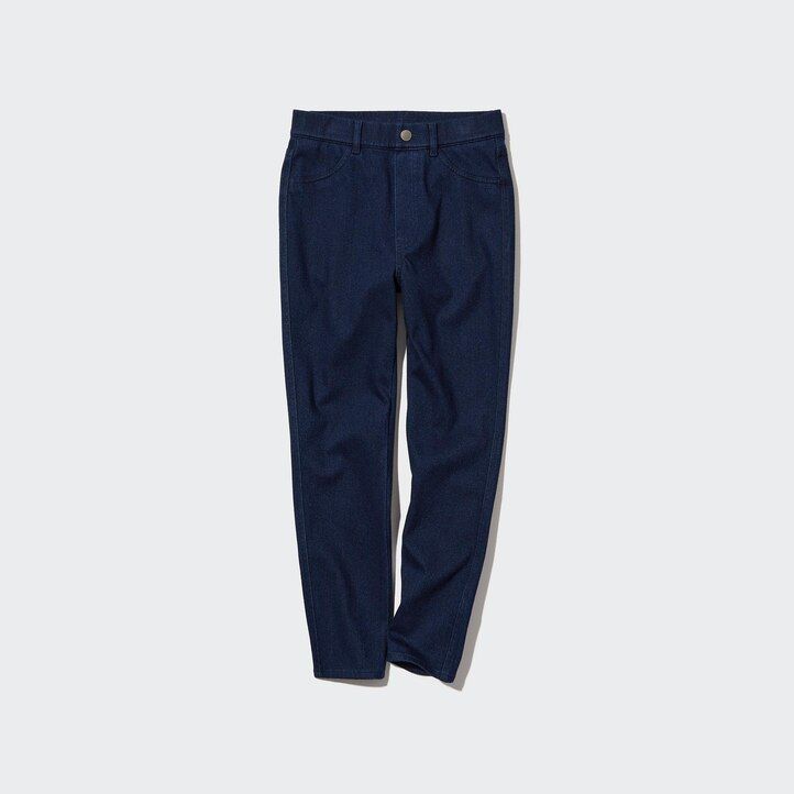 vaqueros cortos de tiro alto y ultraelásticos uniqlo para mujer en azul