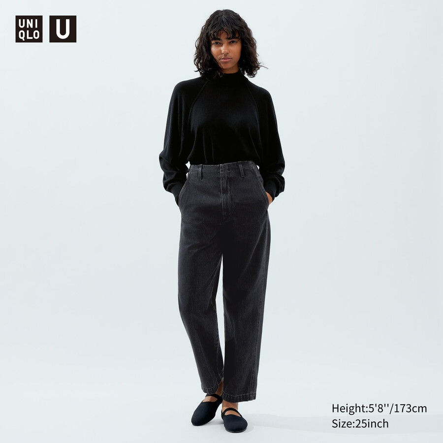 vaqueros rectos uniqlo para mujer gris oscuro