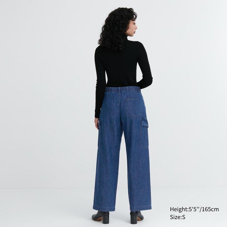 vaqueros uniqlo denim wide legrgo para mujer en azul