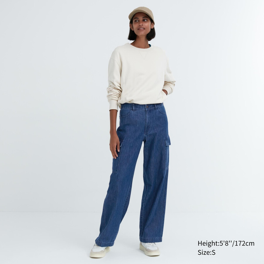 vaqueros uniqlo denim wide straight legrgo para mujer en azul