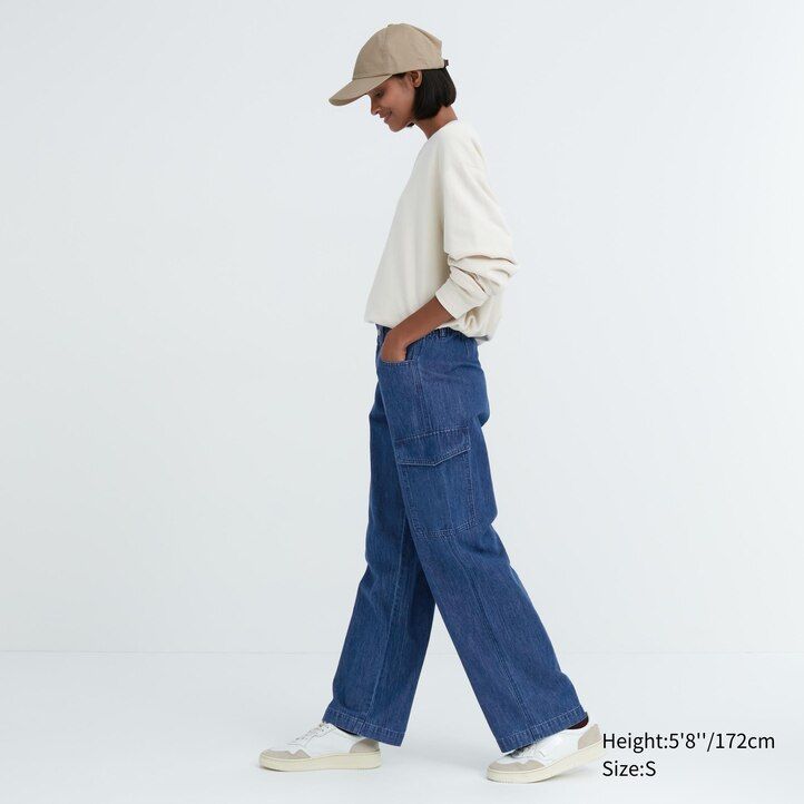 vaqueros uniqlo denim wide straight legrgo para mujer en azul