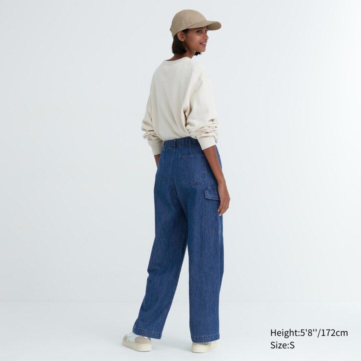 vaqueros uniqlo denim wide straight legrgo para mujer en azul
