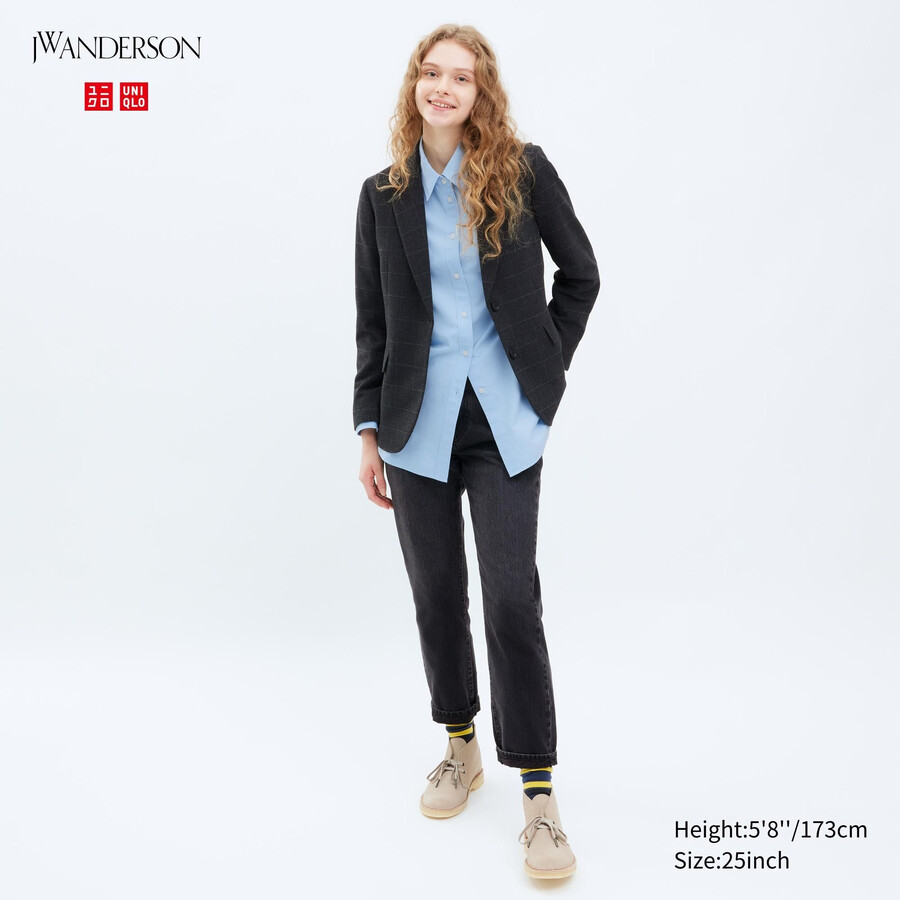 vaqueros ajustados de pierna recta uniqlo para mujer color gris oscuro