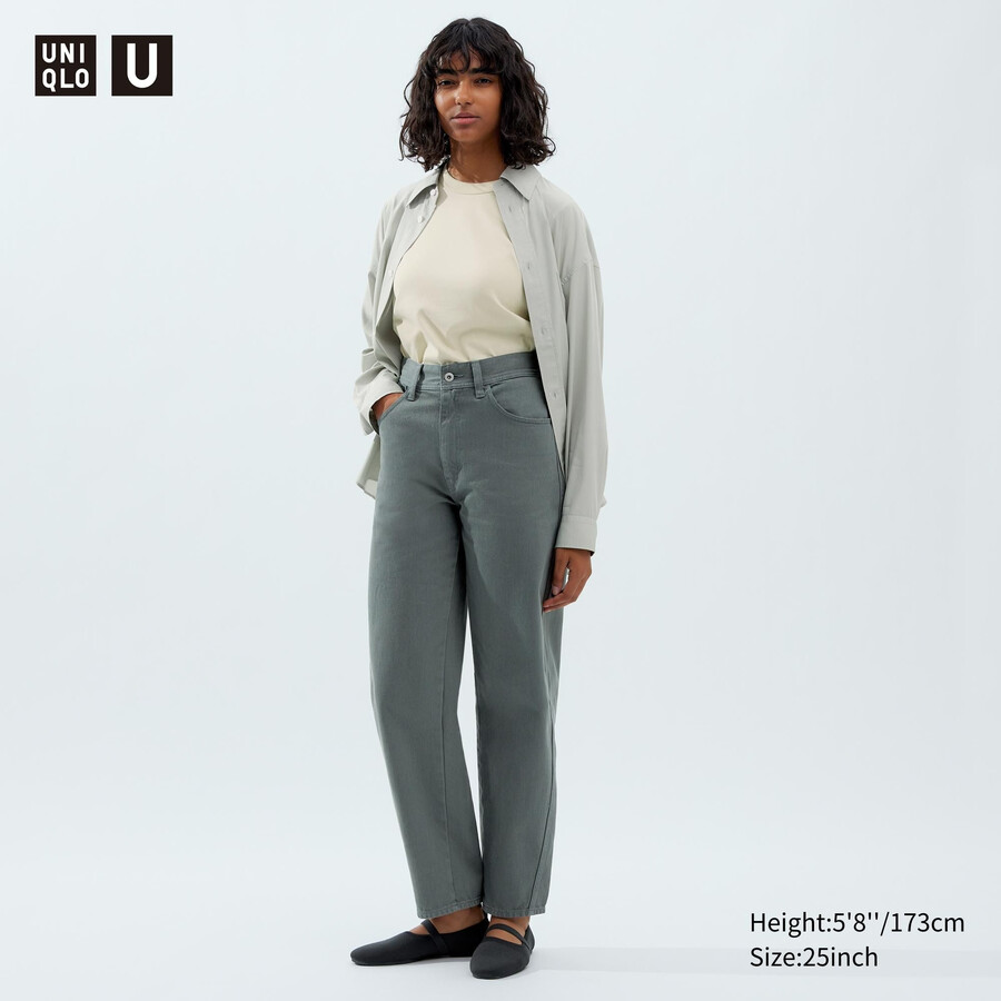 vaqueros curvos uniqlo para mujer en color oliva