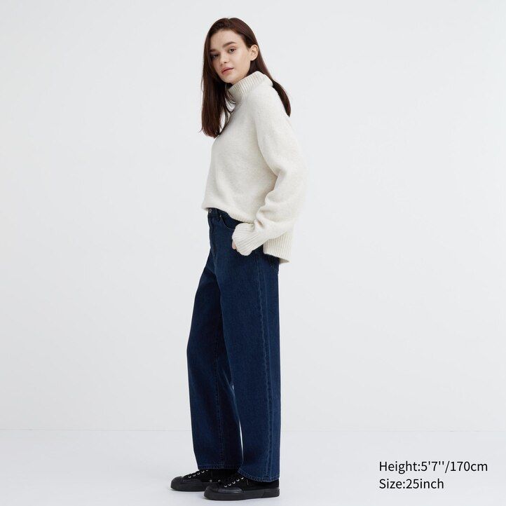 vaqueros uniqlo de pierna ancha y corte cónico para mujer color gris