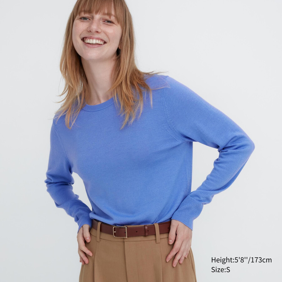 suéteres de cuello redondo uniqlo 100 merino extrafino para mujer color azul