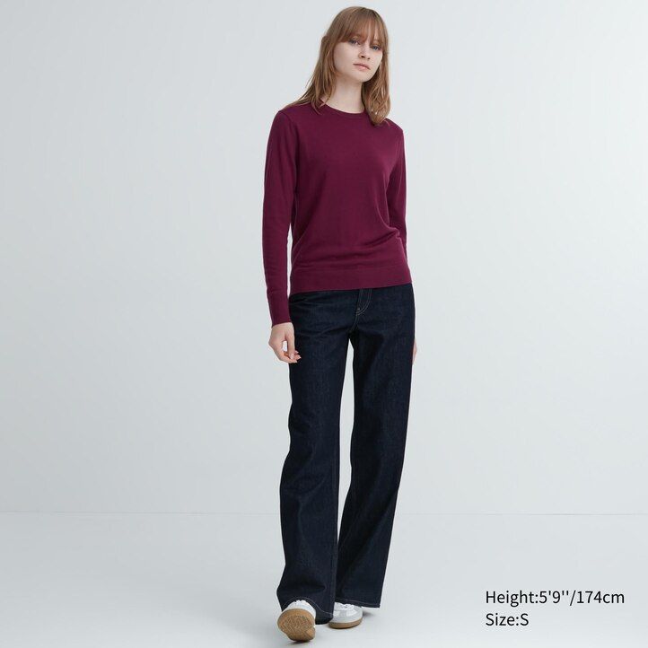 suéteres de cuello redondo uniqlo 100 merino extrafino para mujer color azul