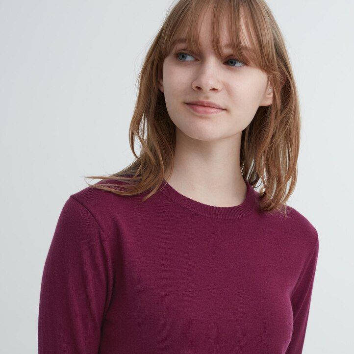 suéteres de cuello redondo uniqlo 100 merino extrafino para mujer color azul