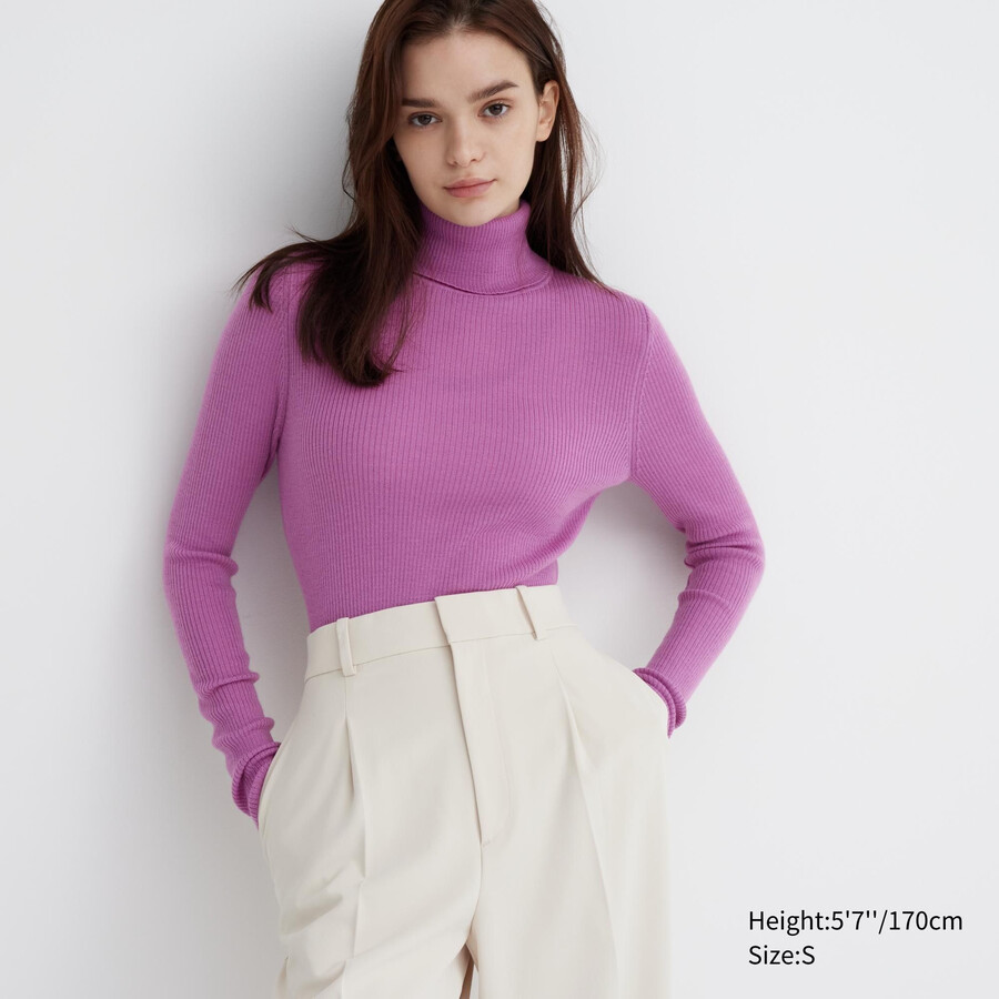 suéteres de canalé de merino extrafino 100 uniqlo para mujer morados