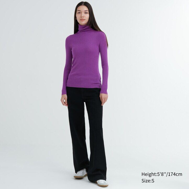 suéteres de canalé de merino extrafino 100 uniqlo para mujer morados