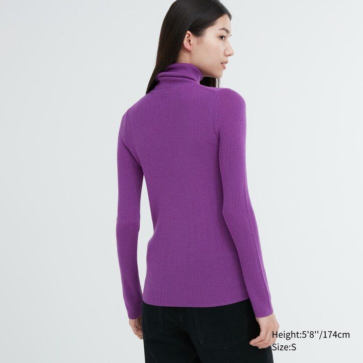 suéteres de canalé de merino extrafino 100 uniqlo para mujer morados