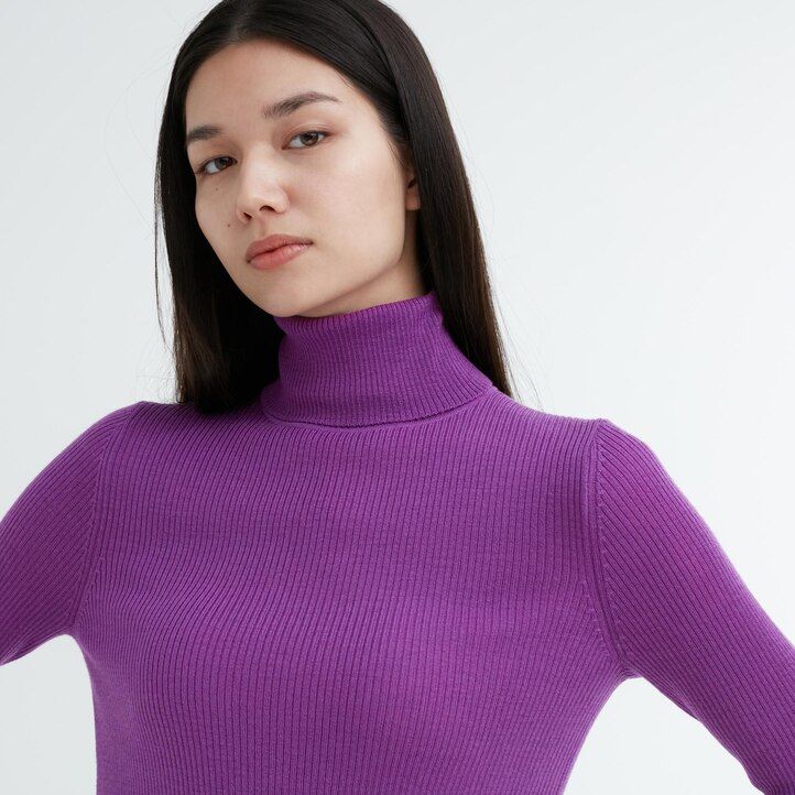 suéteres de canalé de merino extrafino 100 uniqlo para mujer morados