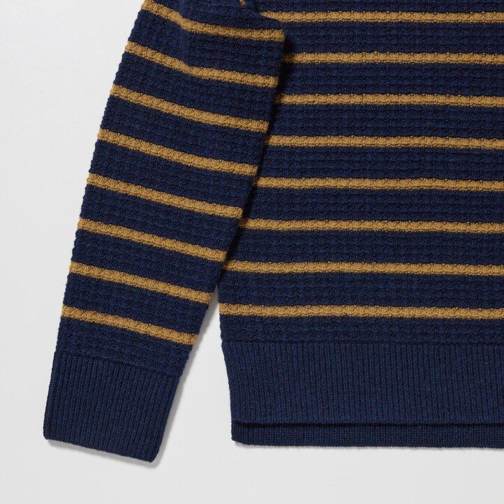 suéteres de rayas de lana de cordero uniqlo para mujer en azul marino