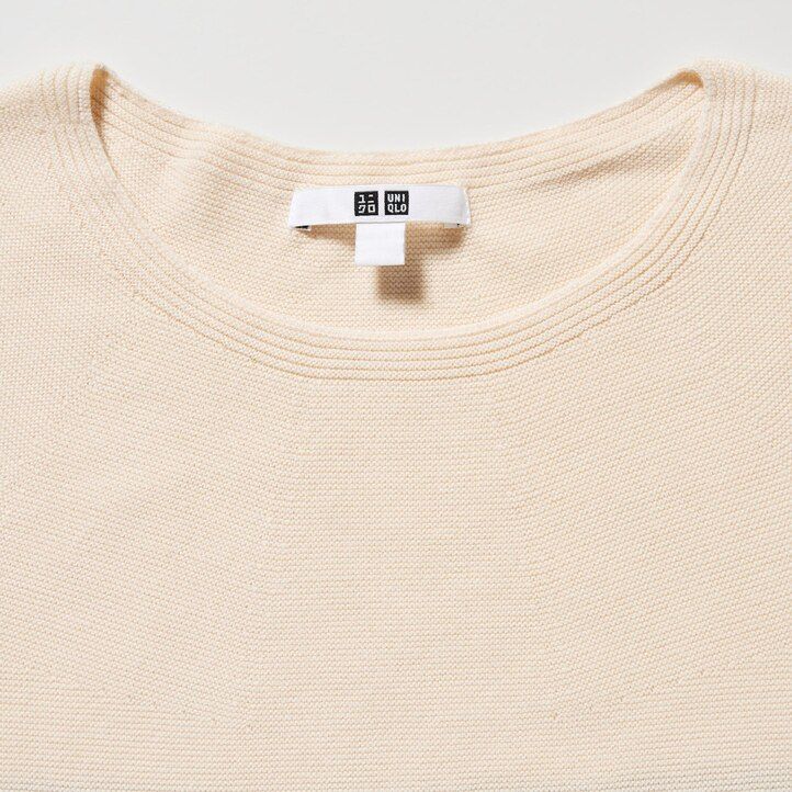 suéteres de mujer uniqlo negros de punto 3d sin costuras de algodón a rayas con cuello redondo