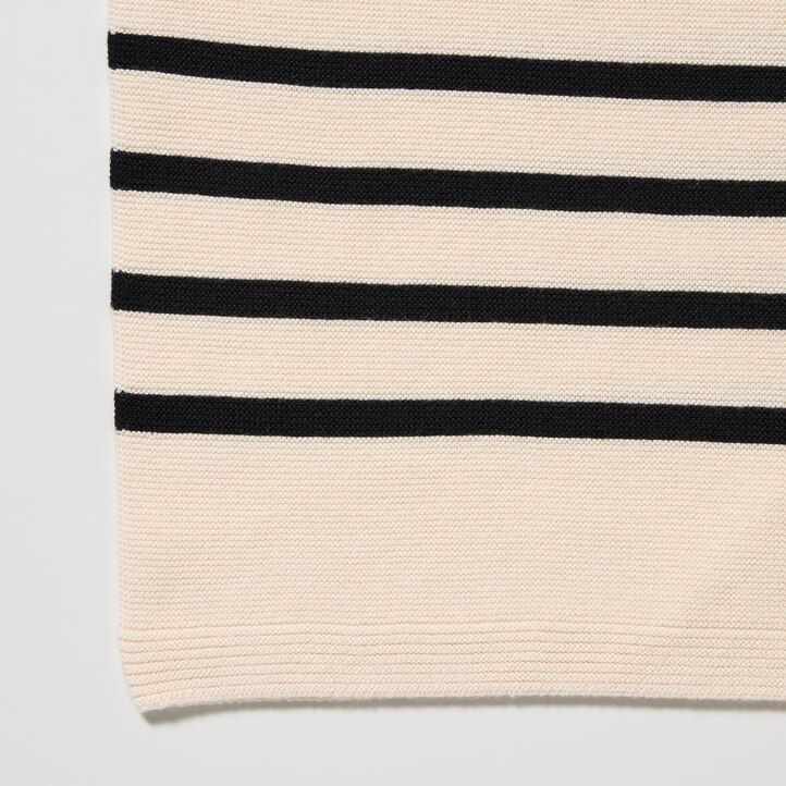 suéteres de mujer uniqlo negros de punto 3d sin costuras de algodón a rayas con cuello redondo
