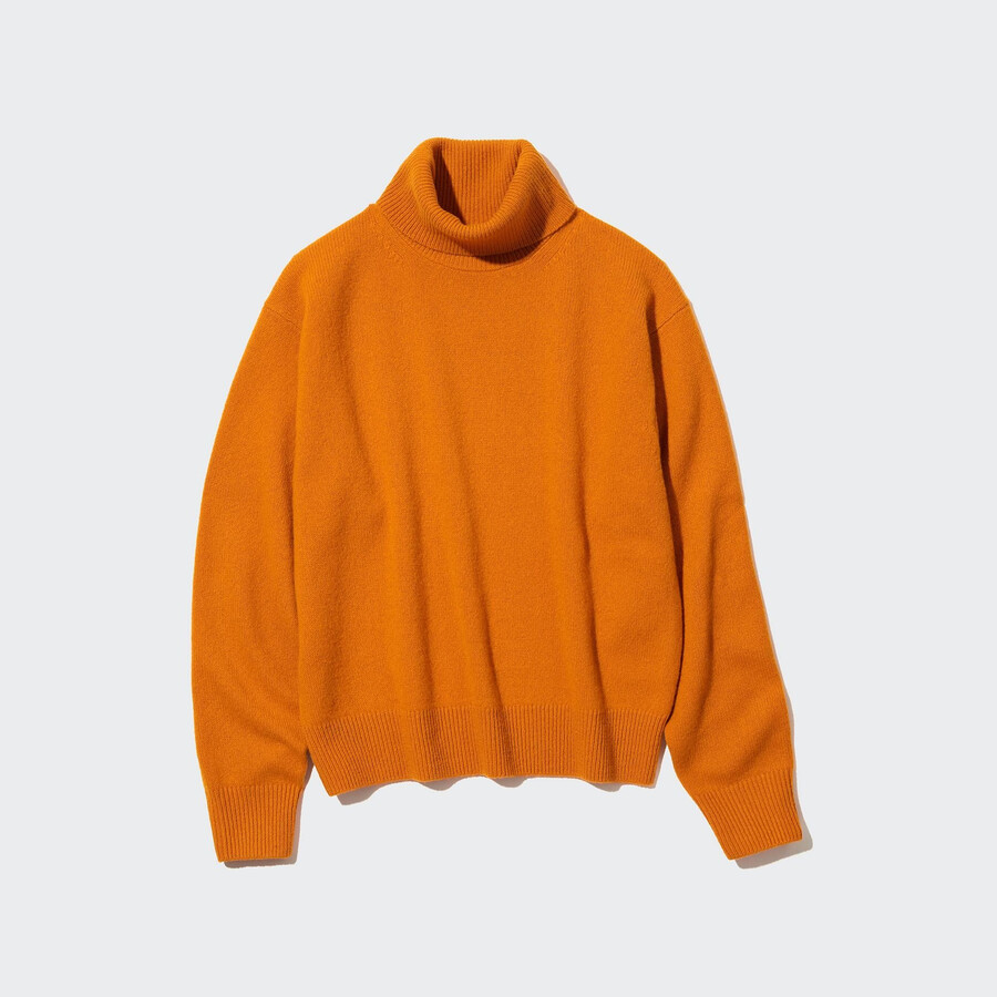 jerséis de lana de cordero premium de uniqlo naranja para mujer