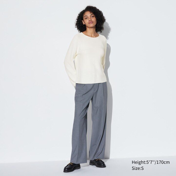 suéteres de cuello redondo de algodón sin costuras de punto 3d de uniqlo para mujer color rojo