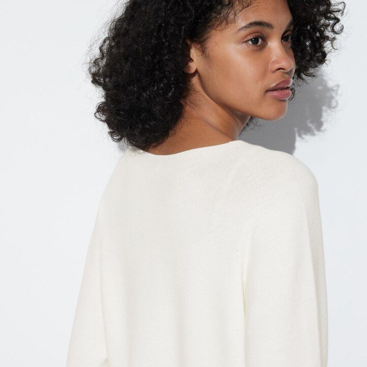 suéteres de cuello redondo de algodón sin costuras de punto 3d de uniqlo para mujer color rojo