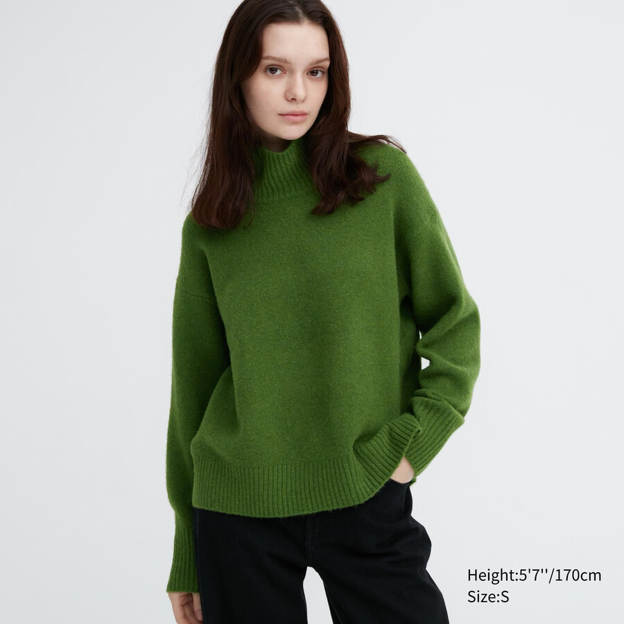 suéteres de cuello alto de hilo soufflé uniqlo verdes para mujer