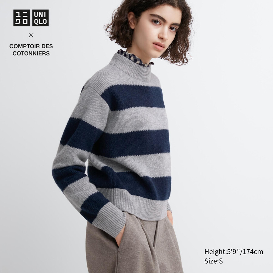jerséis de lana de cordero a rayas de uniqlo para mujer en gris