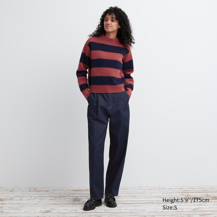 jerséis de lana de cordero a rayas de uniqlo para mujer en gris