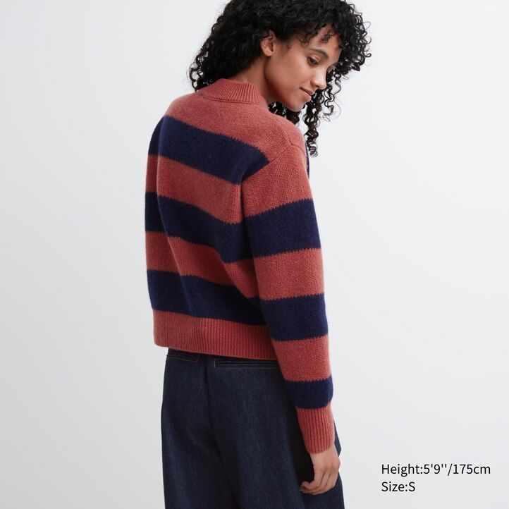 jerséis de lana de cordero a rayas de uniqlo para mujer en gris