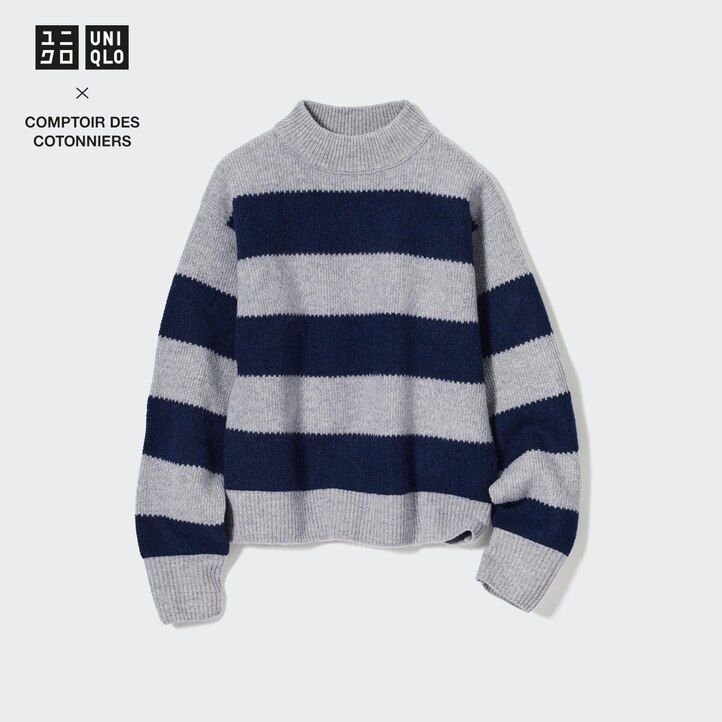 jerséis de lana de cordero a rayas de uniqlo para mujer en gris
