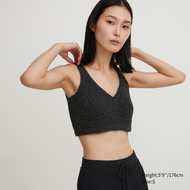 suéteres de punto 3d acanalados sin costuras uniqlo para mujer gris oscuro