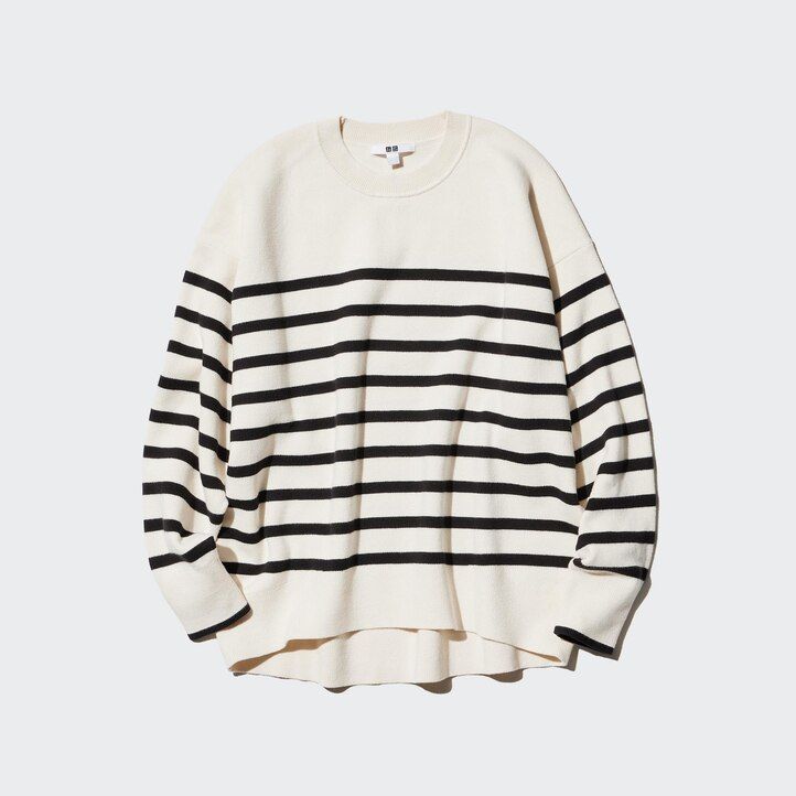 suéteres de mujer uniqlo de algodón liso corte holgado cuello redondo y rayas color rojo