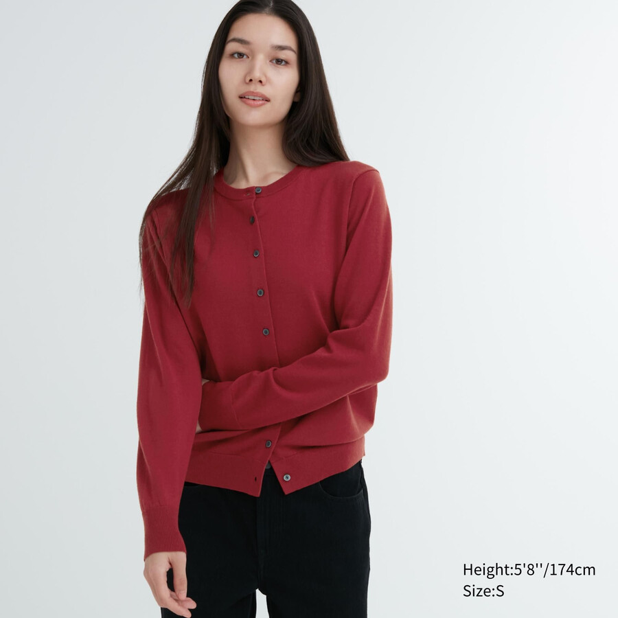 suéteres de cuello redondo uniqlo 100 merino extrafino para mujer color rojo