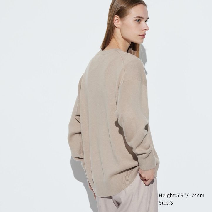 suéteres de cuello redondo holgados de algodón liso uniqlo para mujer en azul