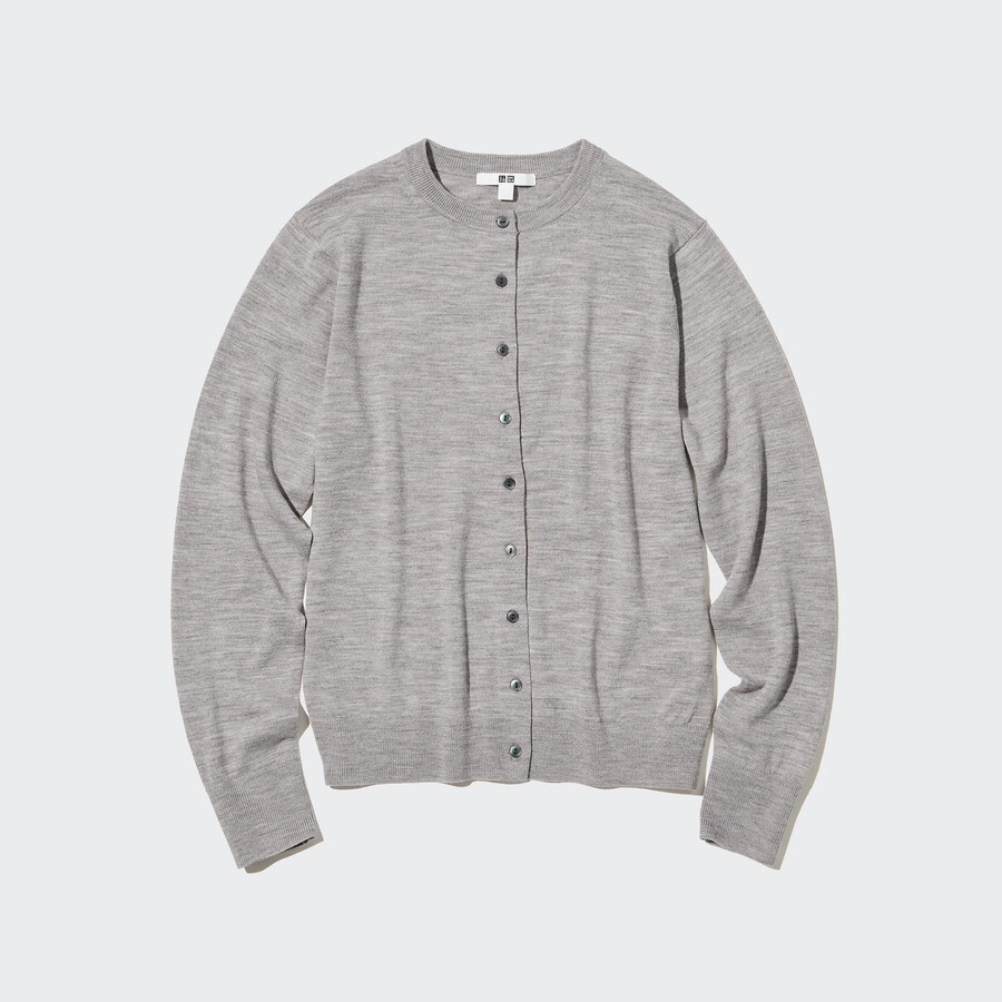 jerséis de cuello redondo uniqlo 100 merino extrafino para mujer color gris