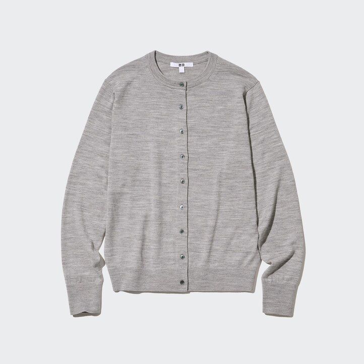 jerséis de cuello redondo uniqlo 100 merino extrafino para mujer color gris