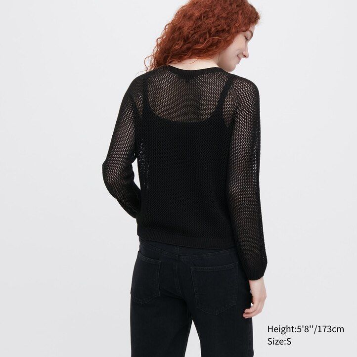 suéter uniqlo de cuello redondo de malla sin costuras de punto 3d para mujer blanco
