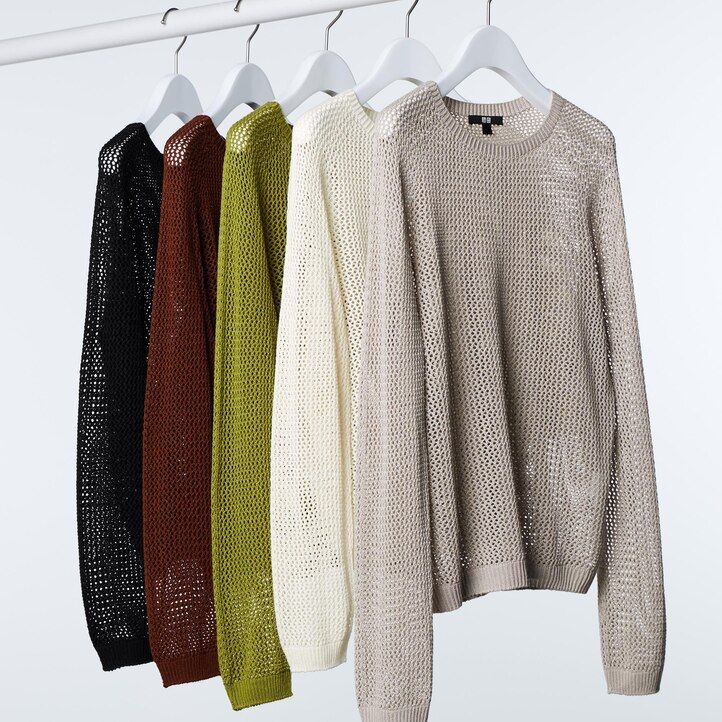 suéter uniqlo de cuello redondo de malla sin costuras de punto 3d para mujer blanco