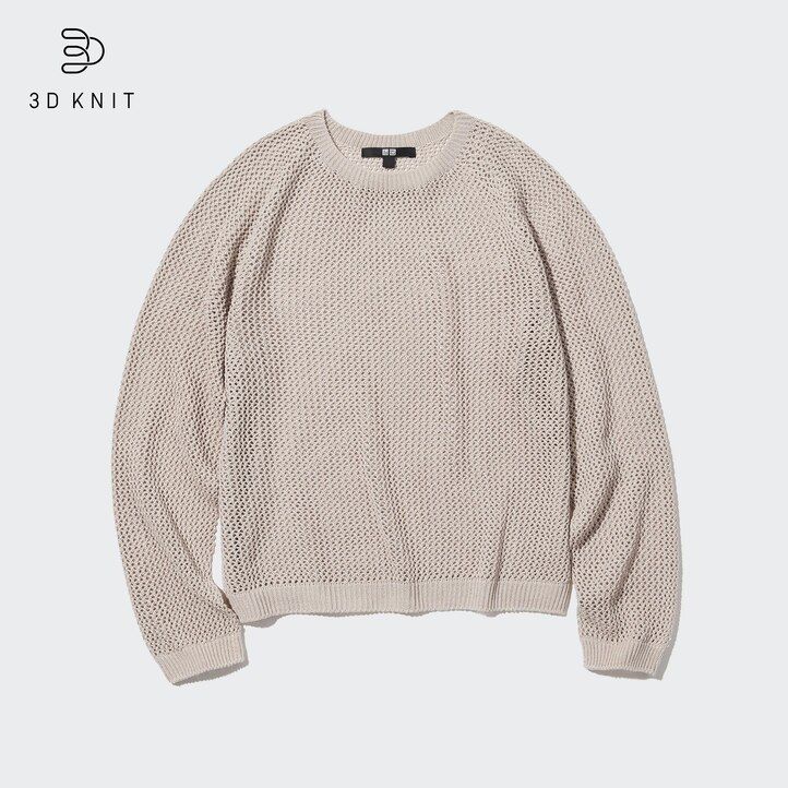suéter uniqlo de cuello redondo de malla sin costuras de punto 3d para mujer blanco