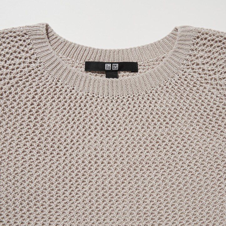 suéter uniqlo de cuello redondo de malla sin costuras de punto 3d para mujer blanco