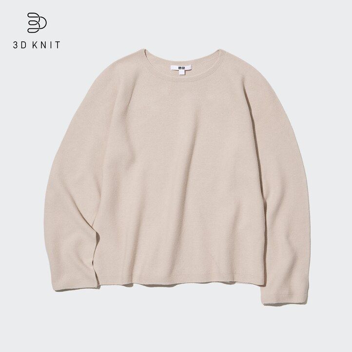 suéter uniqlo de punto 3d de algodón sin costuras con cuello redondo para mujer blanco