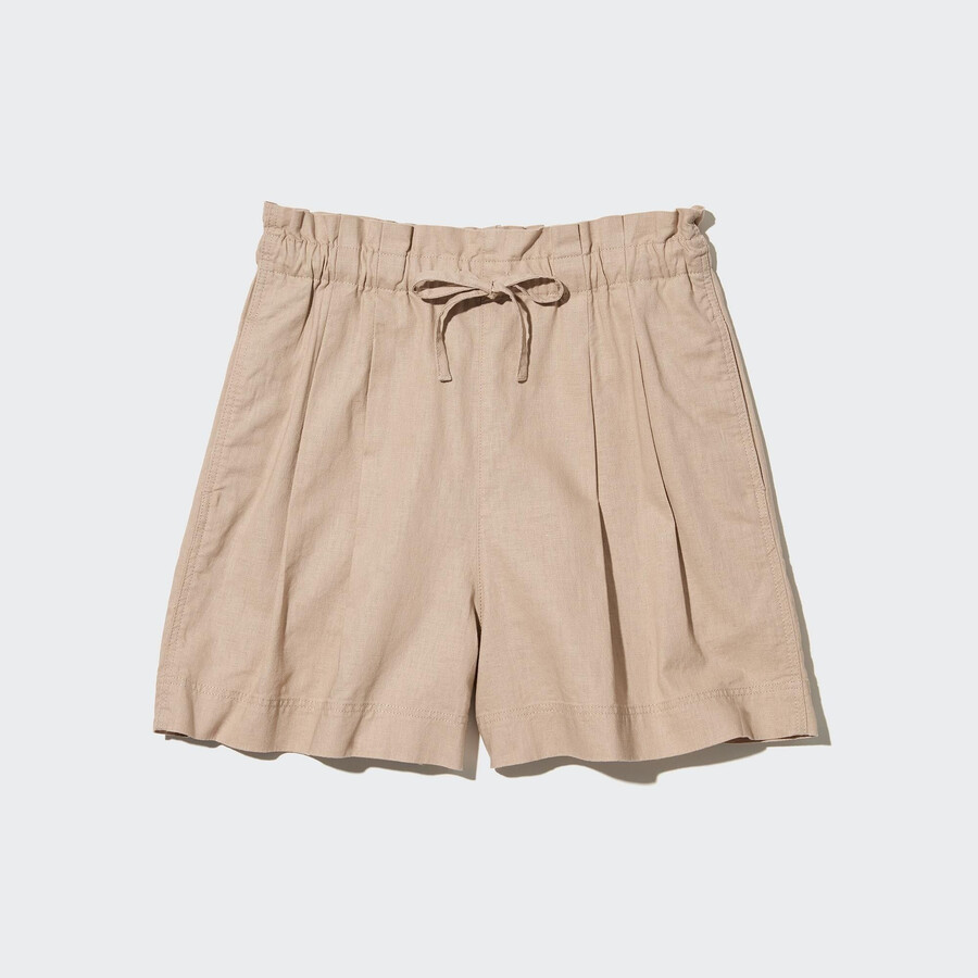 pantalones cortos de lino y algodón uniqlo para mujer en beige