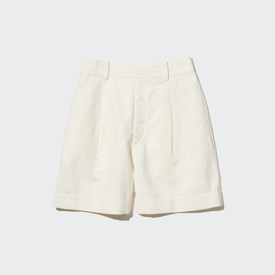 pantalones cortos de cintura alta de mezcla de lino uniqlo para mujer color blanco