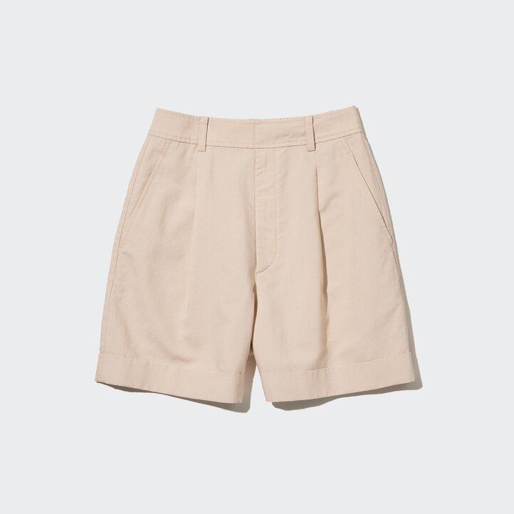 pantalones cortos de cintura alta de mezcla de lino uniqlo para mujer color blanco
