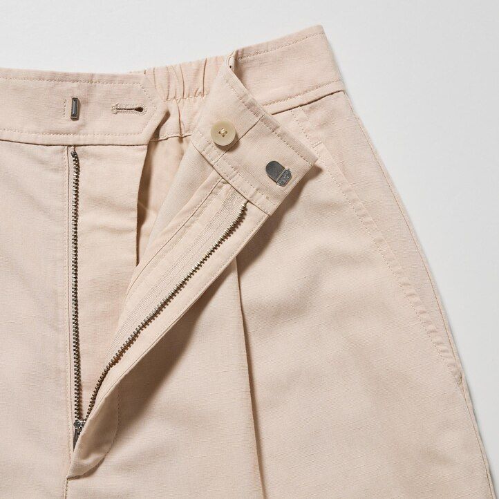 pantalones cortos de cintura alta de mezcla de lino uniqlo para mujer color blanco