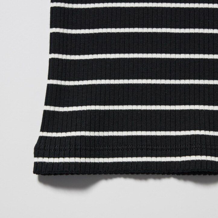 camisetas de manga larga con cuello alto y rayas acanaladas uniqlo para mujer color negro