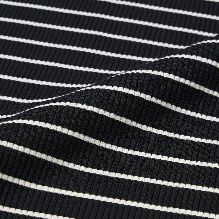 camisetas de manga larga con cuello alto y rayas acanaladas uniqlo para mujer color negro
