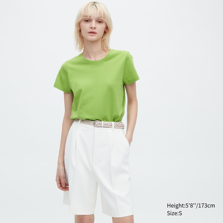 camisetas de mujer uniqlo 100 algodón supima con cuello redondo y mangas cortas color verde