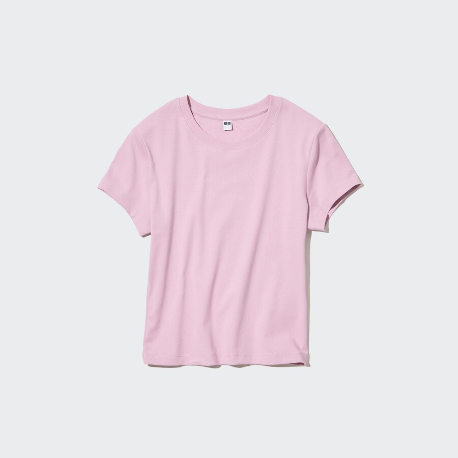 camisetas cortas de manga corta uniqlo para mujer en color rosa