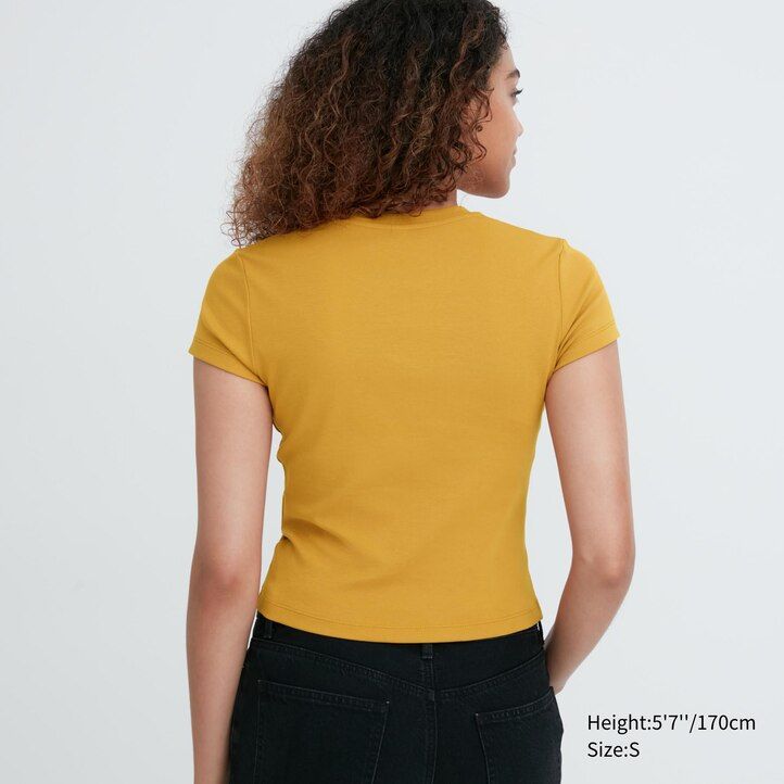 camisetas cortas de manga corta uniqlo para mujer en color rosa