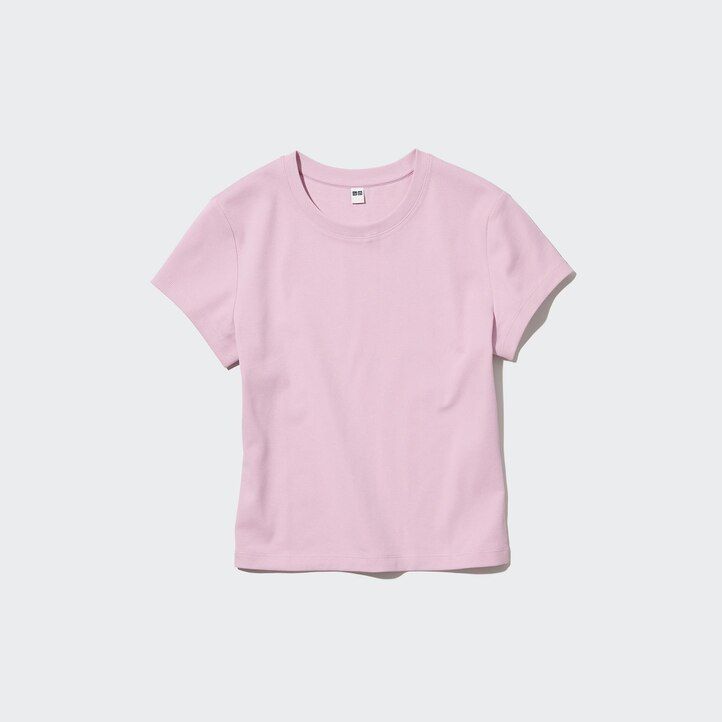 camisetas cortas de manga corta uniqlo para mujer en color rosa