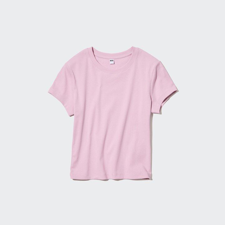 camisetas cortas de manga corta uniqlo para mujer en color rosa