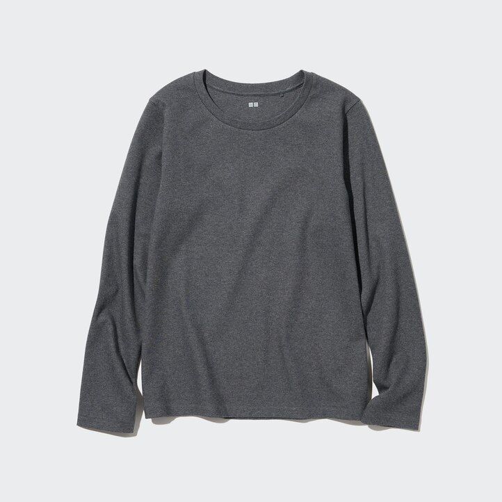 camisetas uniqlo de algodón liso elástico con cuello redondo y mangas para mujer color verde